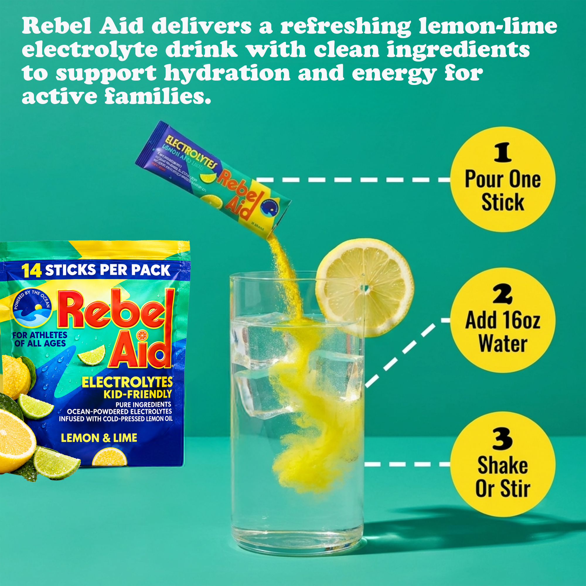 Rebel Aid Lemon/Lime Electrolyte Drink Powder (14 sticks)
